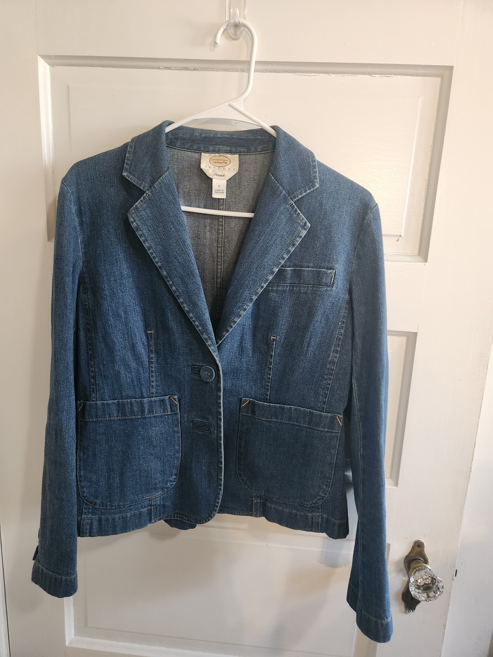 Talbots Petites Denim Blazer Women’s Size 2 Stretch Jean Jacket Tailored Blue